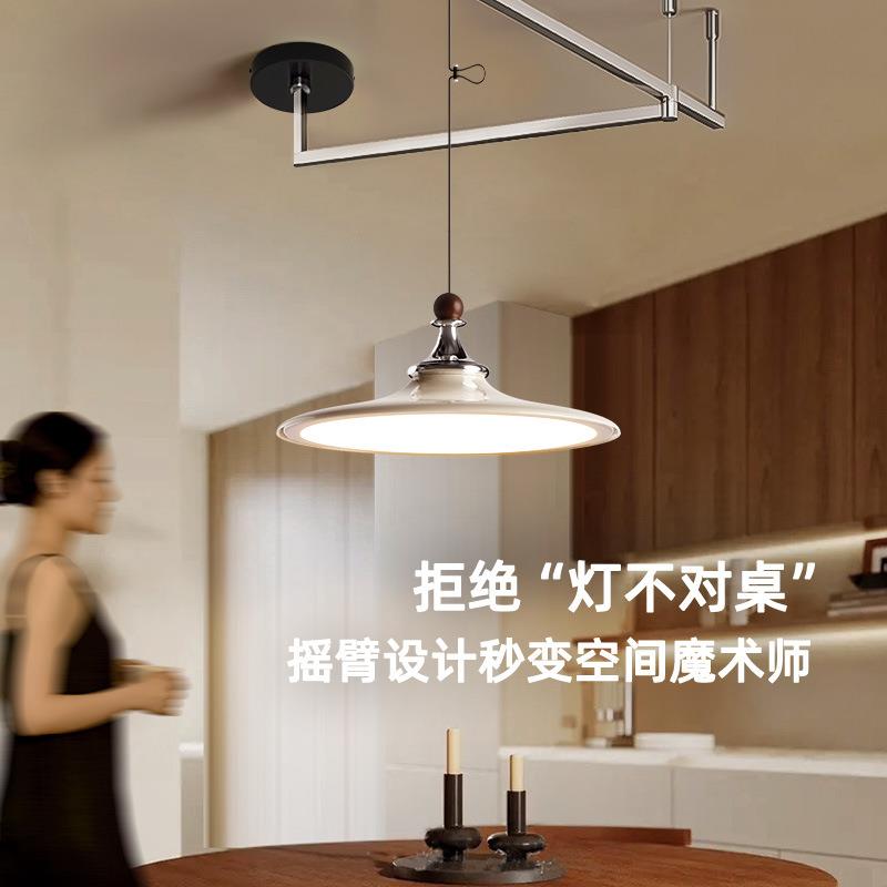 摇臂灯中古风餐厅吊灯法式复古餐厅灯可移位餐桌灯新款主灯具