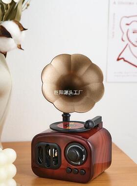 美式复古留声机摆件怀旧老物件小八音盒书柜桌面音乐盒家居装饰品