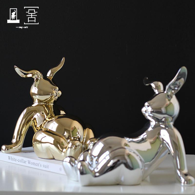 电视柜摆件网红慵懒躺兔雕塑摆设卧室客厅创意家居软装饰品简约