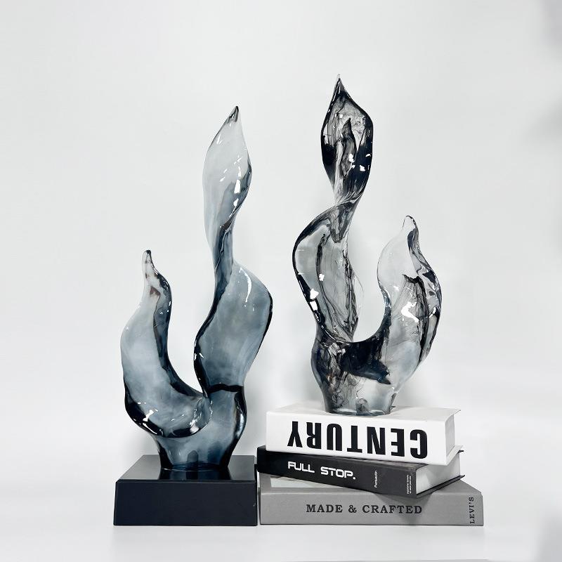 现代客厅抽象艺术透明树脂雕塑摆件酒店样板房办公桌电视柜工艺品