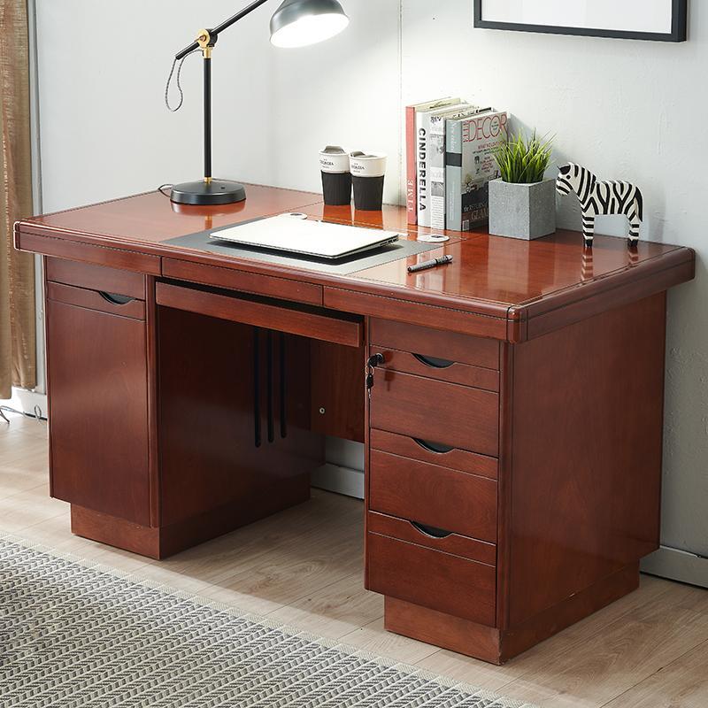 电脑桌台式家用办公桌单人写字台1.2米带抽屉锁职员桌椅组合书桌