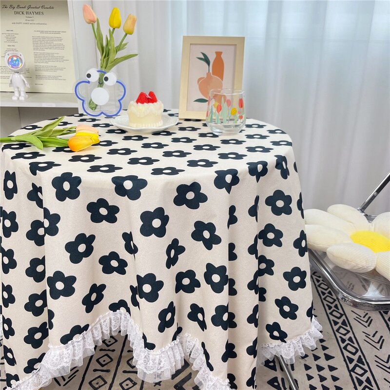 田园少女绒布花边桌布学生清新茶几家用长正方形布艺餐台布