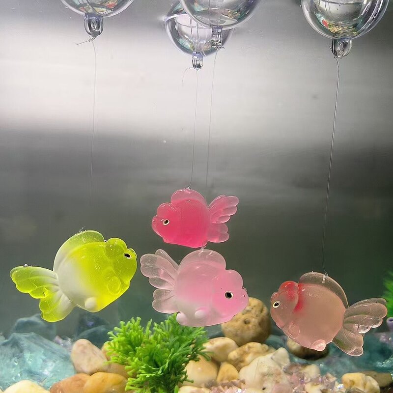 夜光悬浮好运小胖鱼模型漂浮小胖鱼装饰鱼缸水族箱造景风水摆件