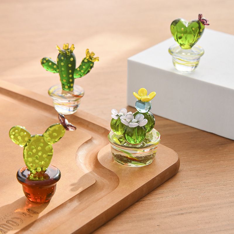 日式可爱玻璃仙人掌摆件客厅家居桌面创意绿植装饰工艺品