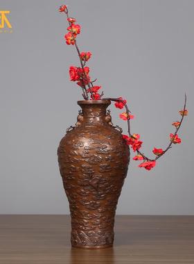 紫铜花瓶摆件家居客厅插花干花瓶中式玄关装饰品紫铜器工艺品礼品