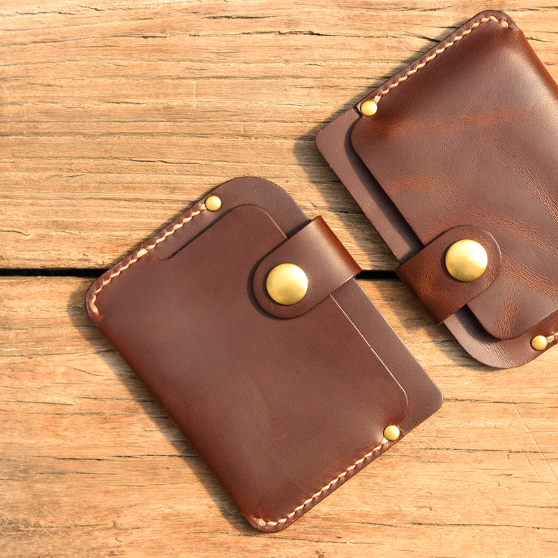 饴品男士短款零钱包男款女手包牛皮名片包多卡位真皮卡包手工品质