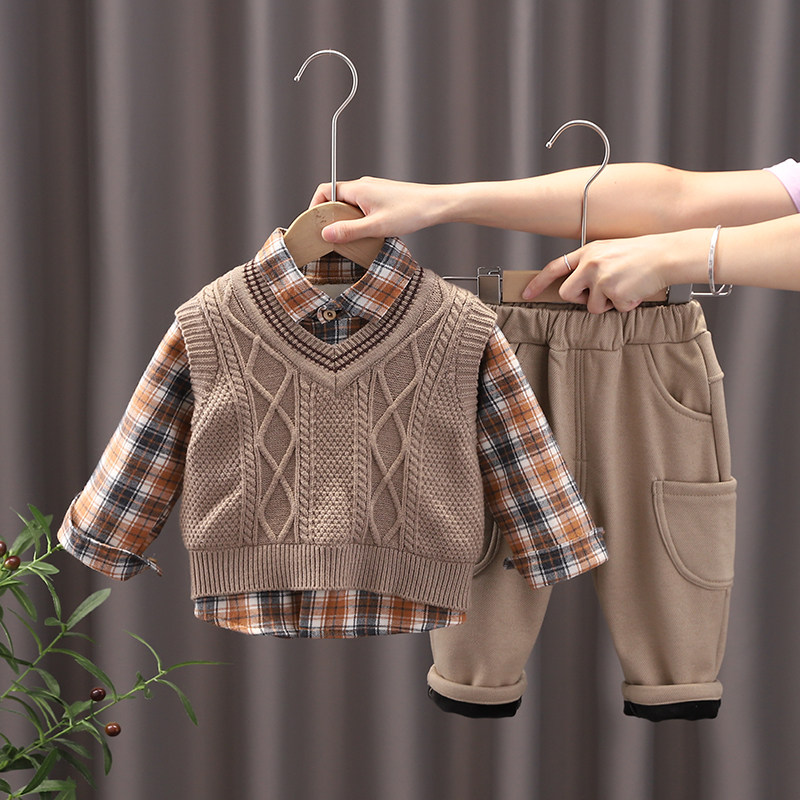 男童加绒加厚三件套宝宝冬装套装2023冬季婴幼儿外出服棉Y衣1-3岁