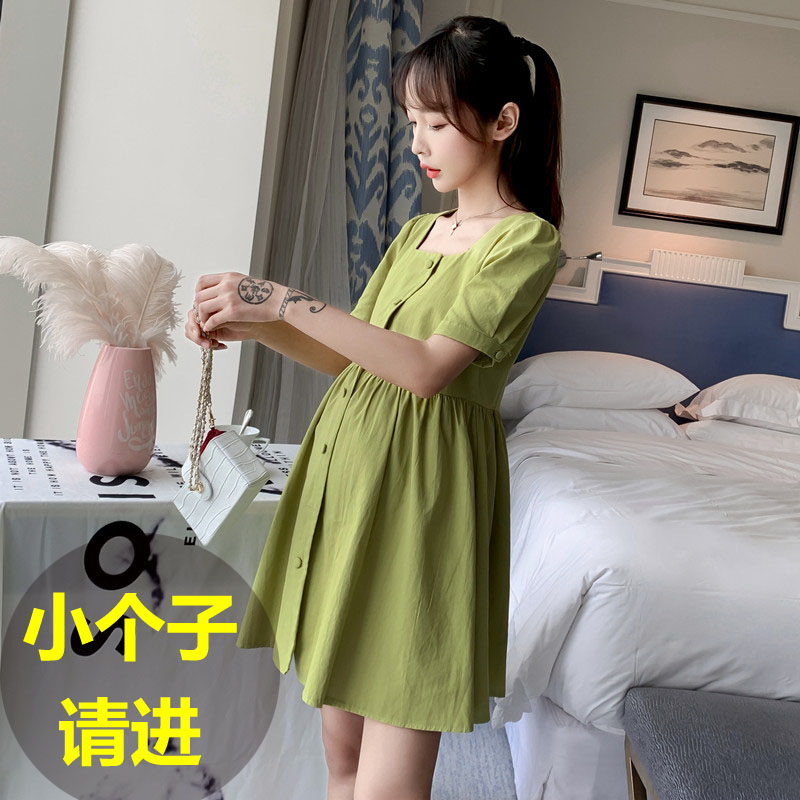 孕妇连衣裙夏款矮小个子套装夏季薄款时尚短款裙R子孕妇装夏装遮