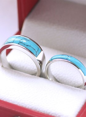 不掉色韩版绿松石情侣对戒指男潮人个性复古食指戒子时尚男女首饰