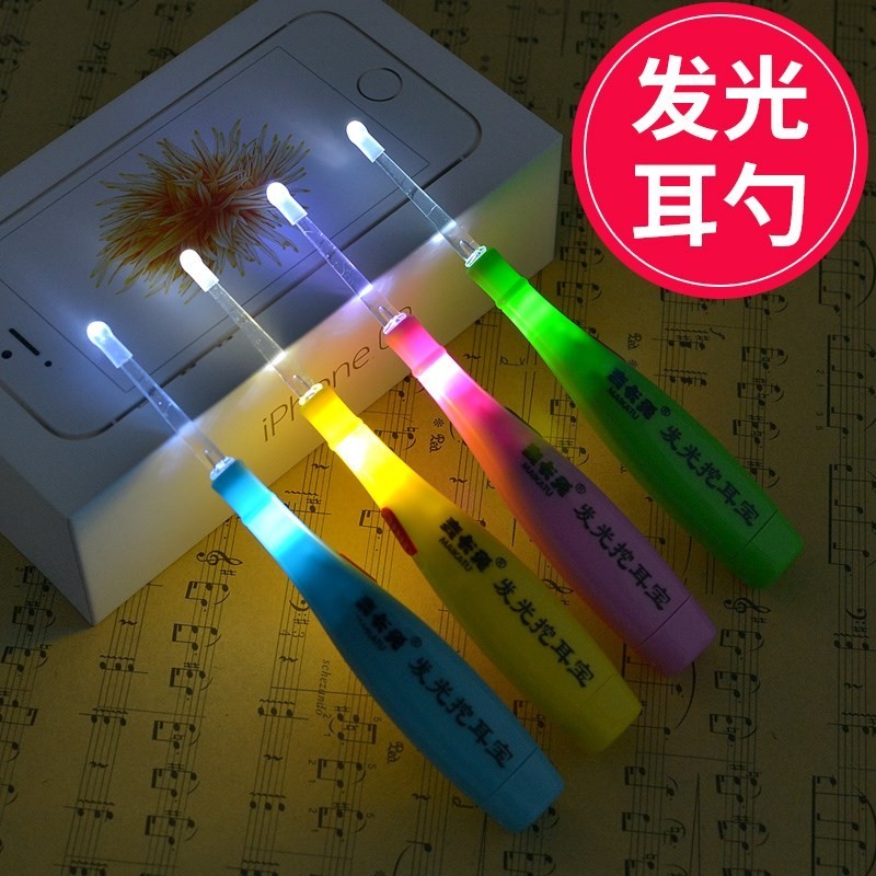 婴儿发光带灯挖耳勺儿童掏耳朵勺全软头挖耳器粉色