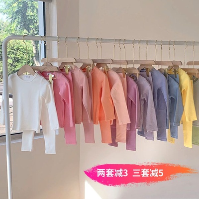 女童A类纯棉磨毛纯色男童秋衣秋裤套装家居服两件套睡衣儿童内衣