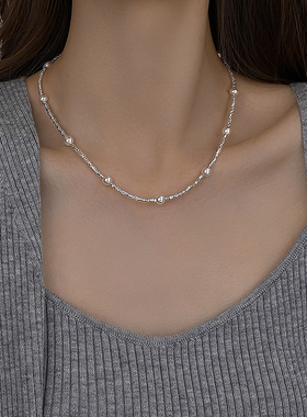 碎银子项链女款珍珠颈链女碎银珍珠项链轻奢小众设计项链2024新款