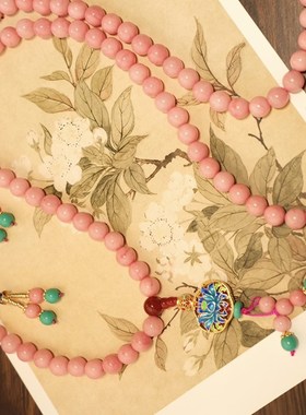 长款国风斜垮链珠红纹石项链多圈108颗手链景泰蓝斜挎长项链