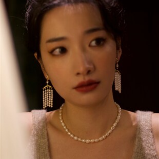 一白阿猫 小众设计n天然珍珠流苏长款显瘦耳环 无耳洞蚊香盘耳夹