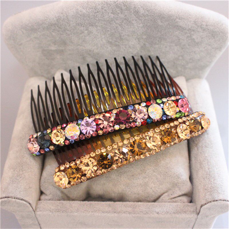 韩版镶钻水晶满钻长款短款密齿多齿发梳插梳刘海梳盘发发夹头发饰