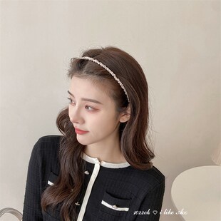 韩国高级感黑色褶皱发箍女简约气质发捆发箍外Q出细款发卡头饰发