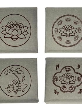 高档实木拜垫 素雅亚麻布面莲花拜佛跪垫 拜椅拜凳 亚麻灰