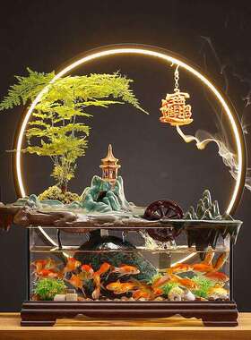 招财假山流水喷泉摆件创意鱼缸生财循环水办公室桌面乔迁开业礼品