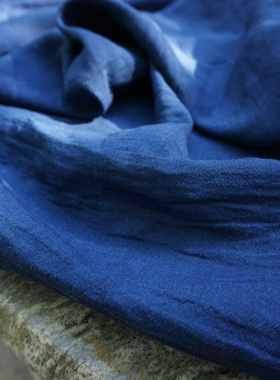 手工靛蓝22年小花p椒纹人棉苎麻汉服唐装面料上衣裙子裤子面料