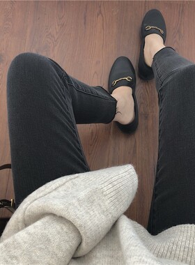 梨形身材胖妹妹mkm显瘦牛仔裤女大码女装秋季高腰黑灰色小脚九分