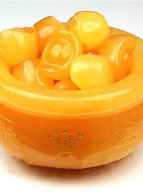 七宝玉器店米黄玉聚宝盆水晶摆件家居摆设开业送礼礼品