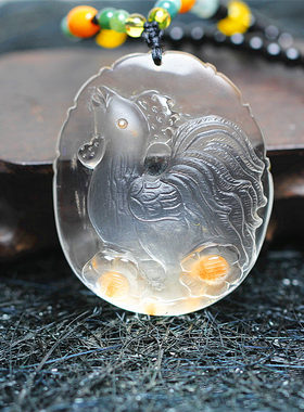 天然红兔毛水晶鸡吊坠 生肖鸡挂坠项坠 男女款水晶项坠挂件