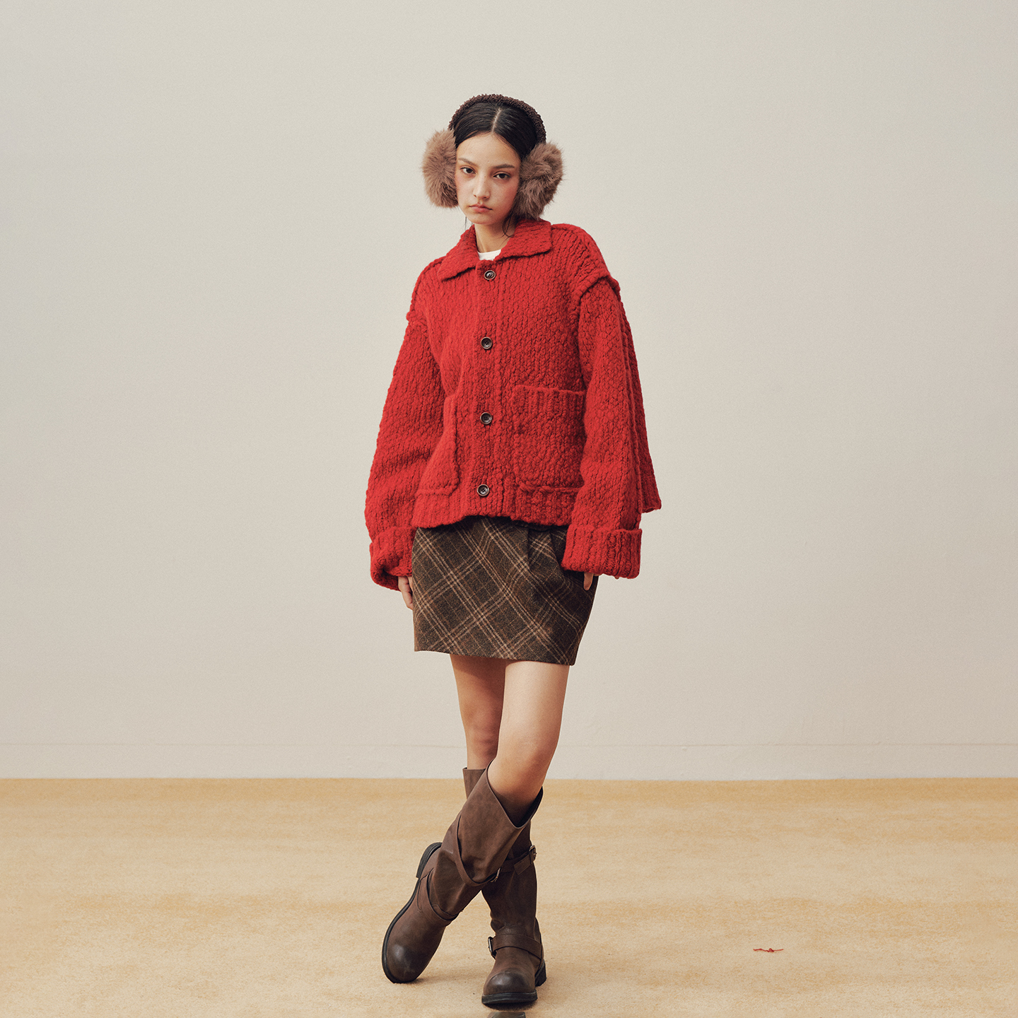 绵羊毛红色毛衣开衫女高级感慵懒