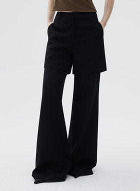 ROLLINGAGE  24春夏新品假两件阔腿西裤设计感显瘦时髦阔腿休闲裤