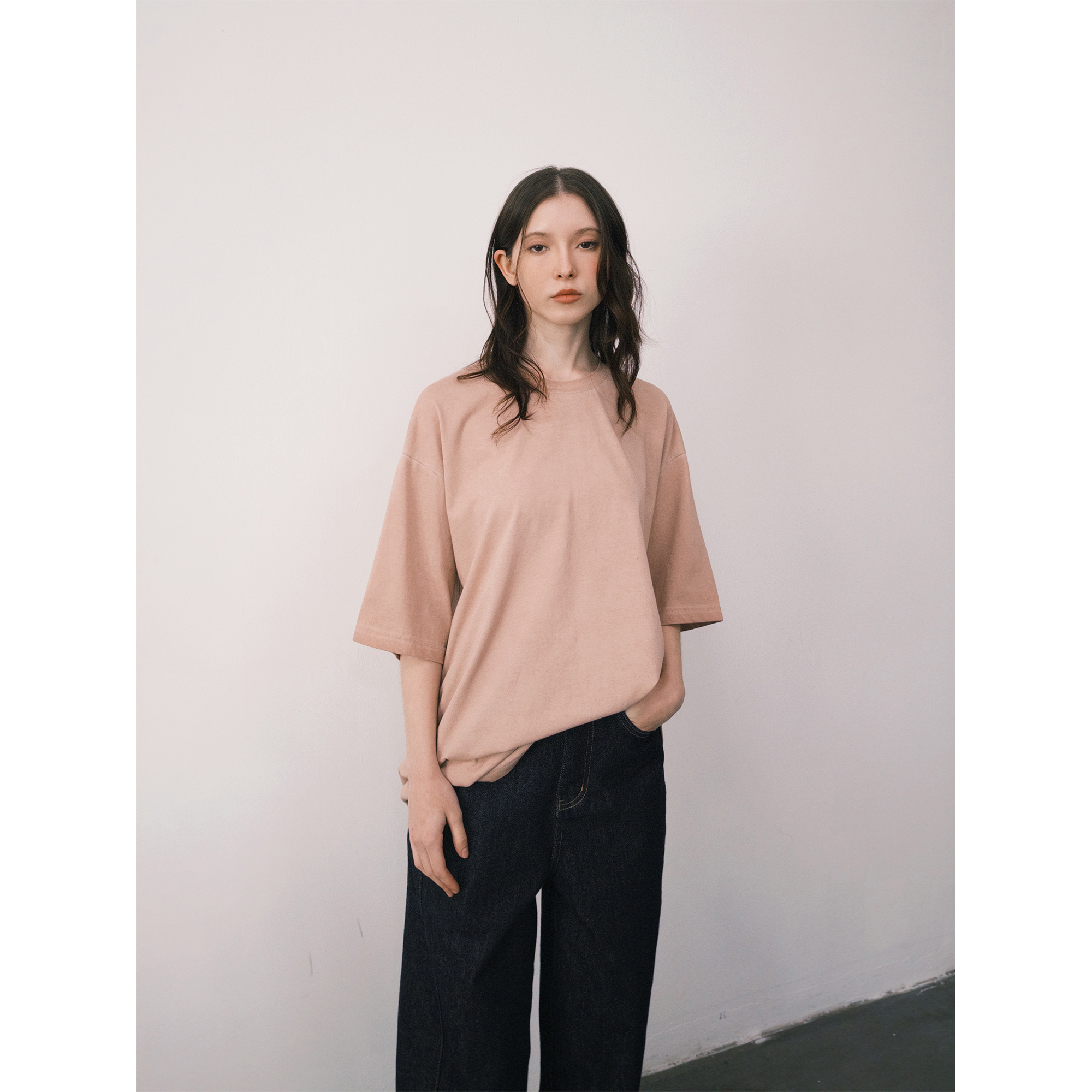 ROLLINGAGE 2025夏季脏洗宽松短袖T恤女圆领松弛感慵懒长袖上衣