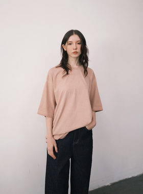 ROLLINGAGE 2025夏季脏洗宽松短袖T恤女圆领松弛感慵懒长袖上衣