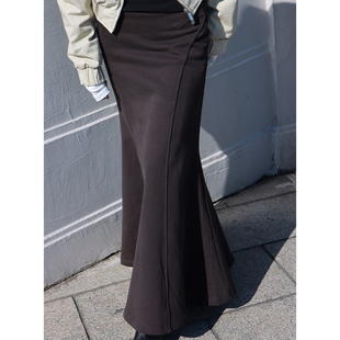 ROLLINGAGE  24冬季新品休闲鱼尾裙梨形高腰中长裙显瘦半身裙女