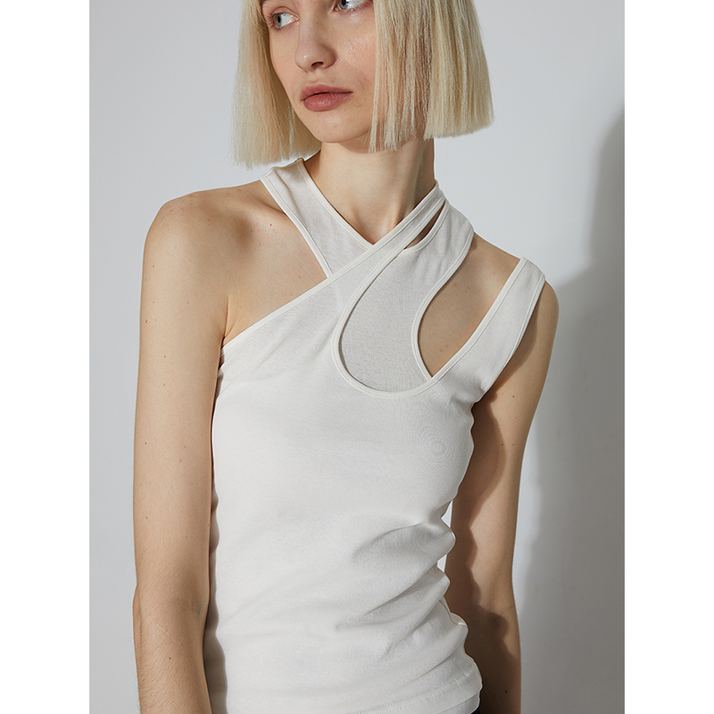 ROLLINGAGE 夏季新品时髦设计感假两件不对称细节背心女无袖吊带