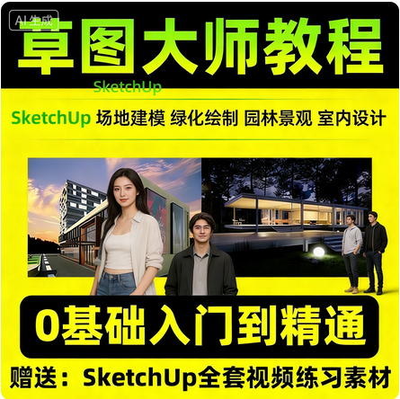 Sketchup草图大师教程零基础2022视频SU园林景观室内设计建模渲染
