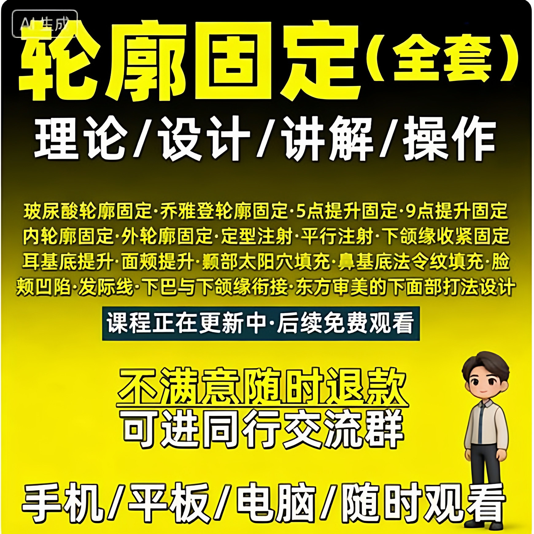 轮廓固定教程玻尿酸内外轮廓固定视频面部韧带提升耳基底注射课程