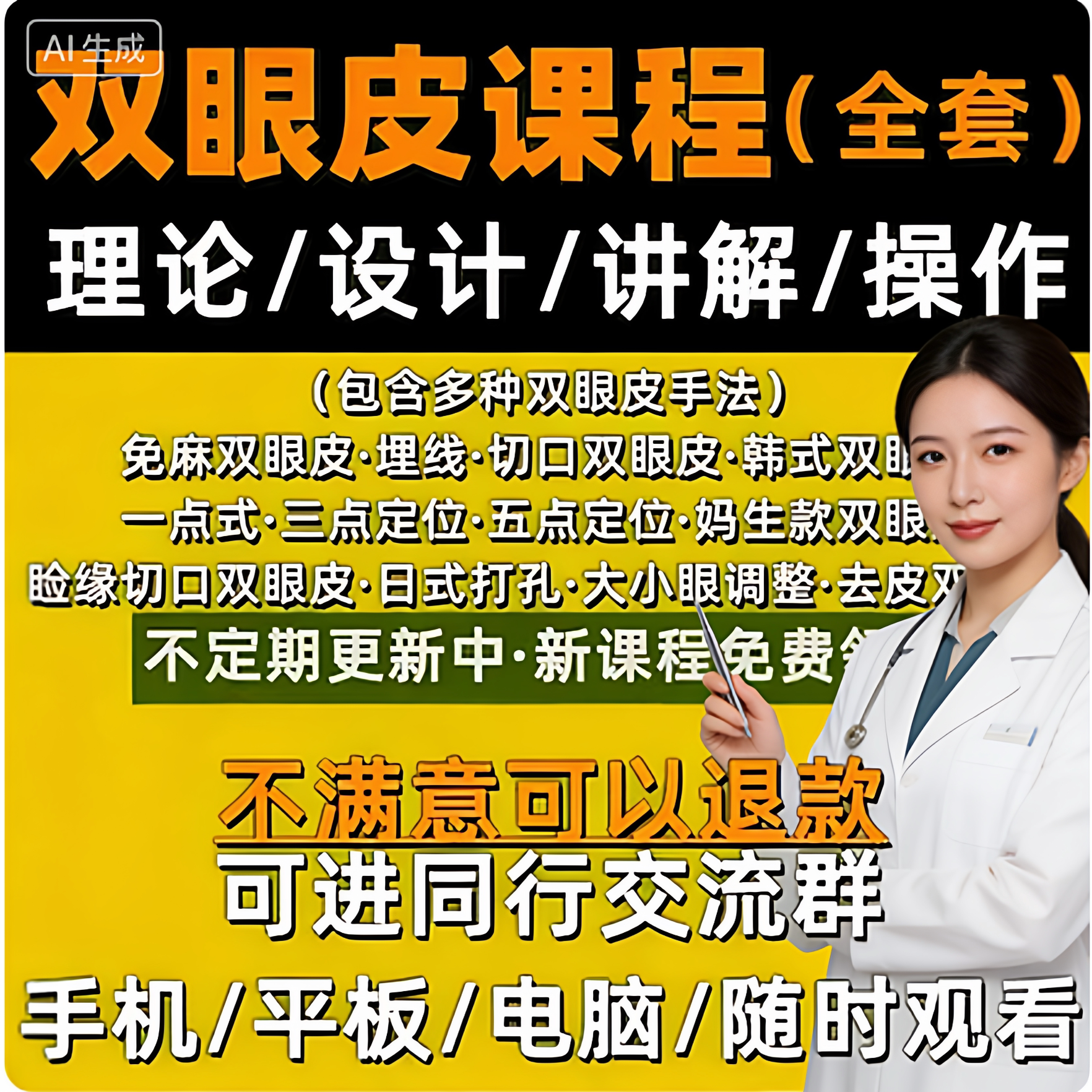 双眼皮课程视频教程全套纳米无痕埋线切口取脂五点定位双眼皮教学