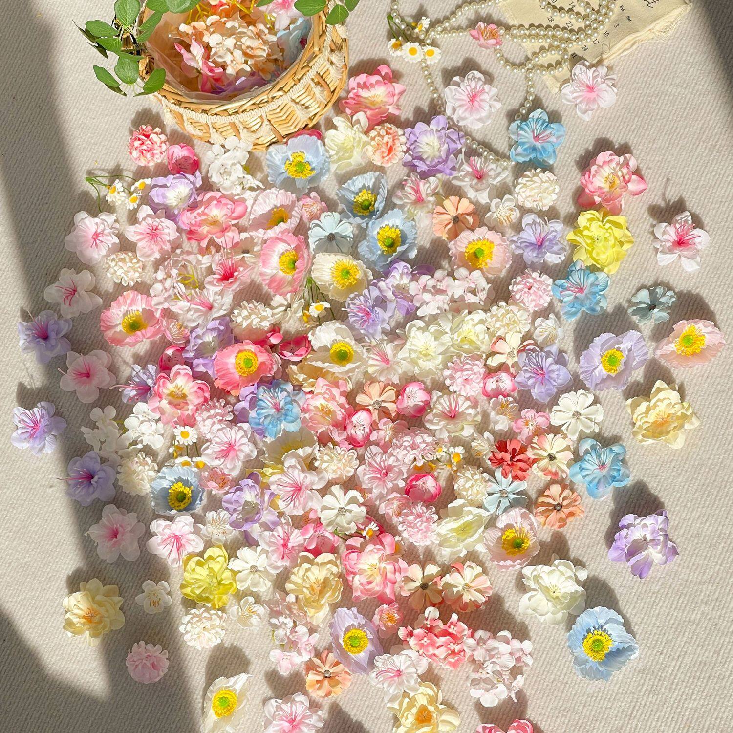 混色绢花头小花朵diy头饰花环手工材料桌面布景装饰花