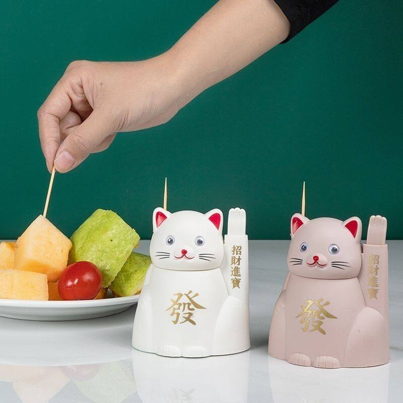招财猫牙签盒抖音家用卡通牙签筒客厅创意牙签瓶网红个性可爱摆件