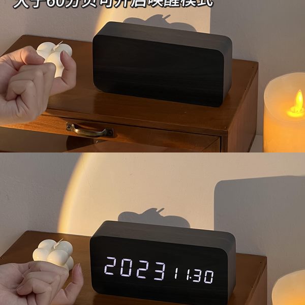 时尚宿舍桌木质静音时钟闹钟夜光卧室学生台钟LED电子摆件床头钟