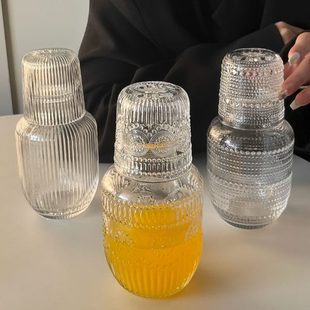 杯套 果汁饮料牛奶太阳花纹早餐壶玻璃水杯杯子一透明复古一浮雕装