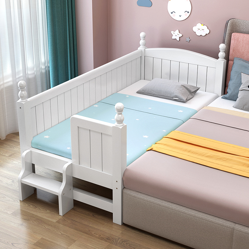 实木儿童床带护栏小床拼接大床加宽神器男孩白色单人床婴儿床边床