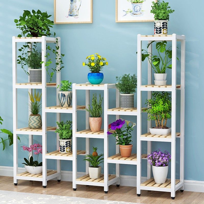 阳台花架客厅多层阶梯铁艺花盆架室内简约多肉室外实木防腐置物架