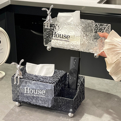 网红多功能收纳抽纸盒家用客厅餐厅民宿高级感亚克力纸巾盒收纳盒