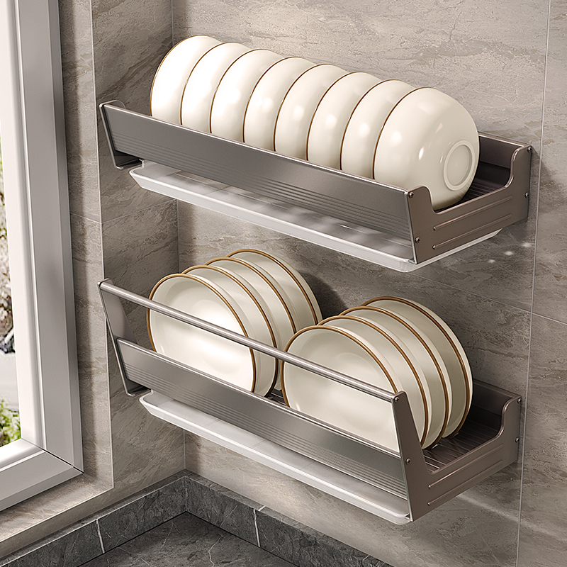 碗盘收纳层架沥水架厨房置物架免打孔壁挂式碗架晾放碗碟小型盘子