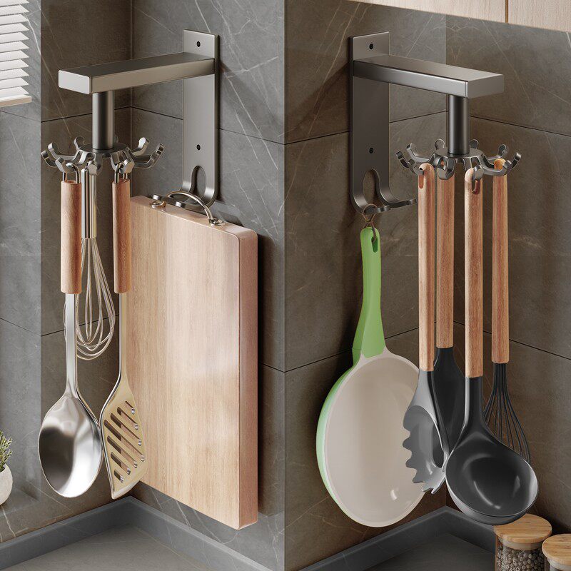 家图腾厨房旋转挂钩置物架壁挂式免打孔锅铲勺子铲子挂架厨具收纳