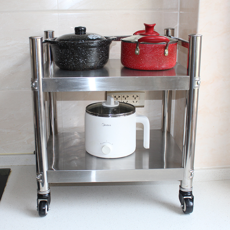 不锈钢厨房置物架带轮台面收纳架电饭锅架调料架橱柜储物架可移动