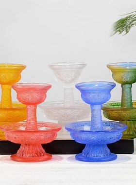 水晶琉璃八吉祥护法杯供杯西藏用品供具法器品七彩供杯七色大小选