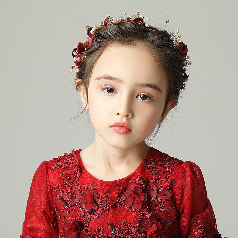 女童头饰b发箍小女孩发饰表演儿童礼服公I主裙配饰花童花环喜庆酒