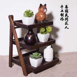 折叠三层置物架桌面浴室卫生间厨房台面木质收纳家用多功能实木架