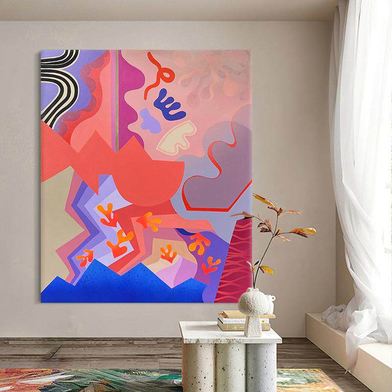 现代简约抽象客厅玄关手绘油画装饰画餐厅鲜艳色彩丙烯艺术挂画