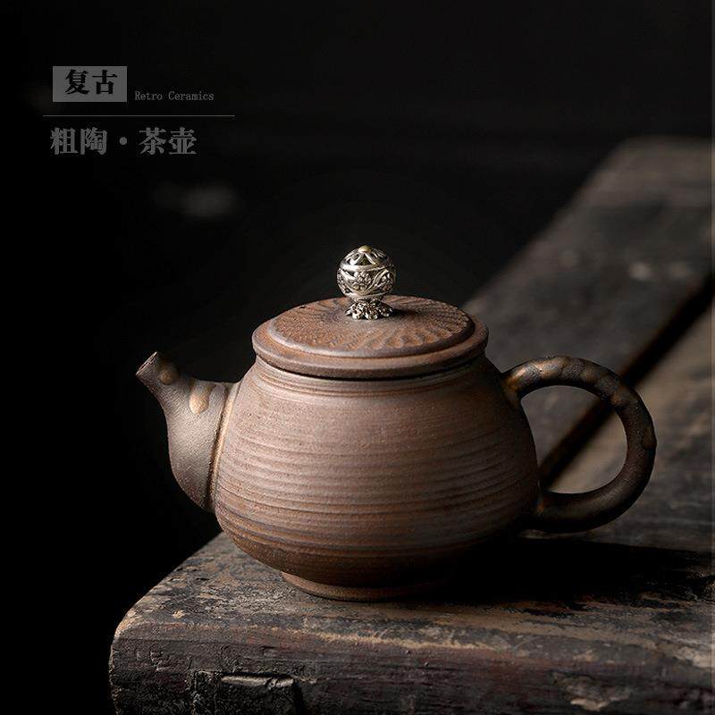 粗陶茶壶小号泡茶壶简约陶瓷家用茶水壶复古小单壶陶壶中式过滤壶